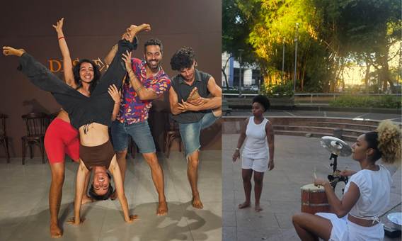 Da esquerda para a direita: Trup.Catraca e coletivo Fọ̀ Ìlù. Foto: Arquivo pessoal.