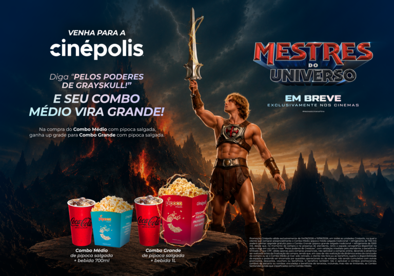 Cinépolis transforma frase icônica de He-Man em promoção com upgrade gratuito de combo de pipoca 