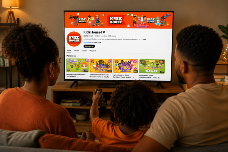 Imagem de família assistindo Kidzhouse